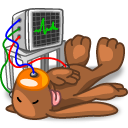 little brown bunny connected to a health device of sorts